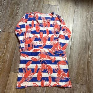 Gretchen Scott Lobster Print Tunic Dress Small Nautical Blue White Stripes